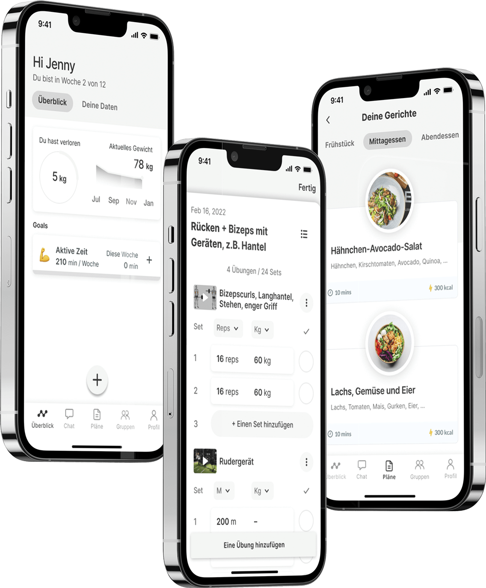 Ein Mockup der Coaching-App, das die Funktionen zeigt.
